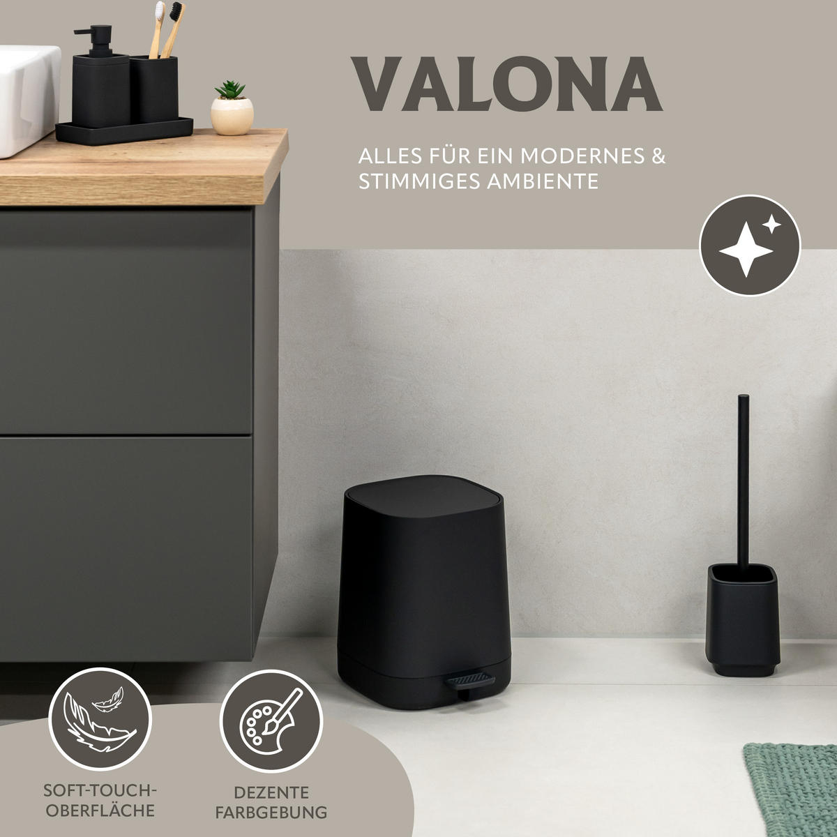 KOSMETIKEIMER VALONA, Kunststoff, schwarz - Schwarz, Kunststoff (21/25.5/24cm) - eluno