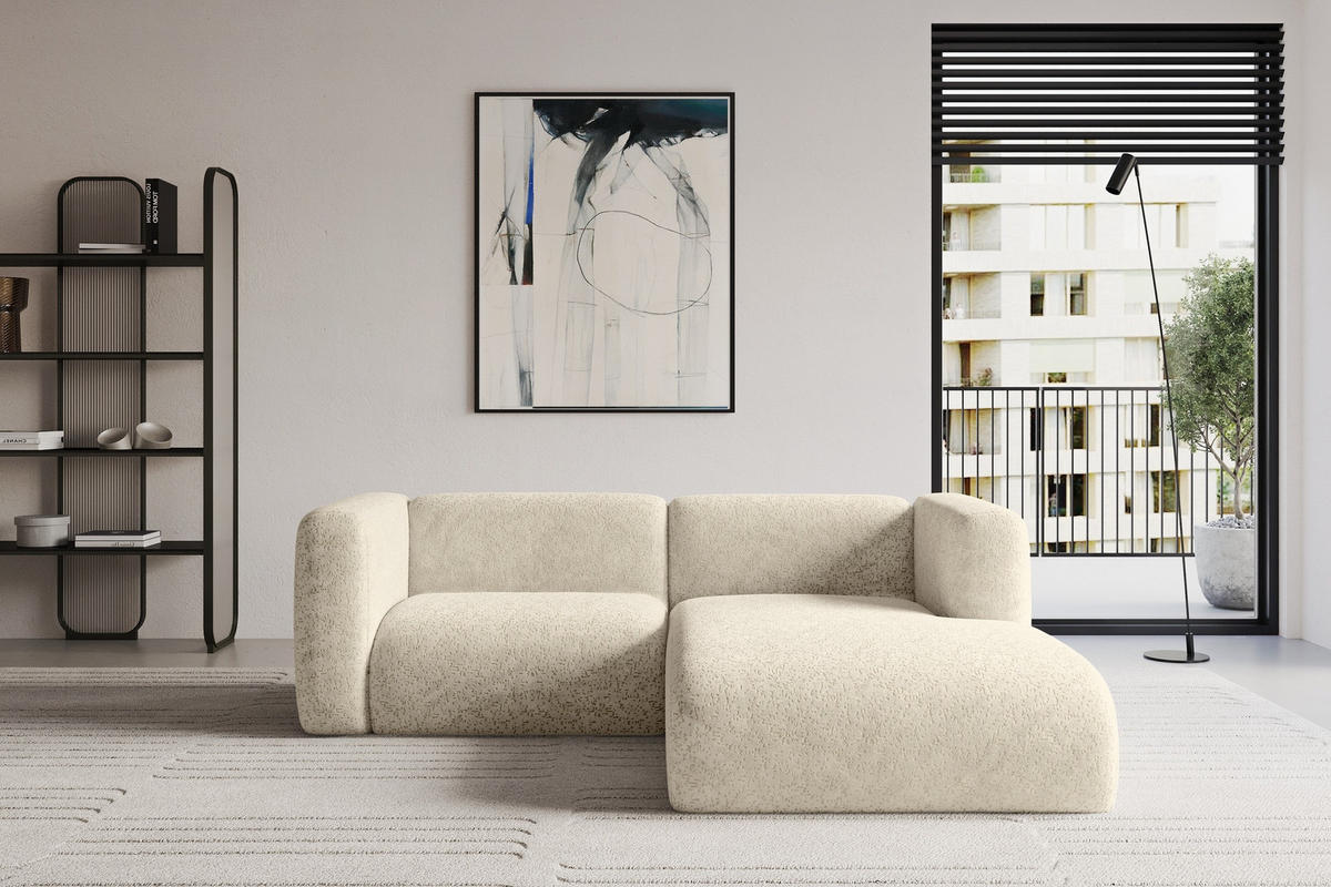 ECKSOFA Ottomane Rechts MIRA-L1 227x179x89 Creme Velours - Creme/Schwarz, Holzwerkstoff/Kunststoff (227/179cm) - ALTDECOR
