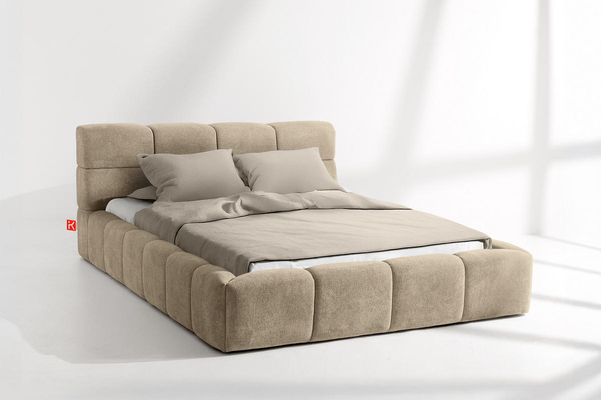POLSTERBETT AERI 140/160/180/200 mit Rahmen und Bettkasten, beige - Beige, Holz/Holzwerkstoff (140/200cm) - KONSIMO®