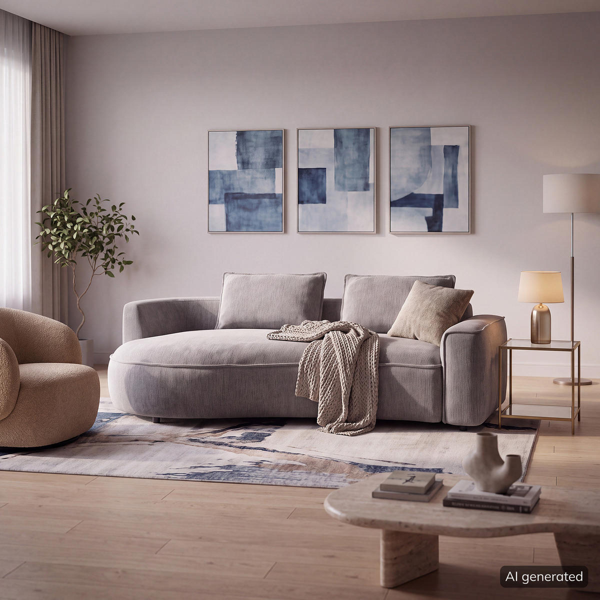 2,5-SITZER SOFA - Hellgrau/Schwarz, Kunststoff/Textil (217/82/146cm) - home24