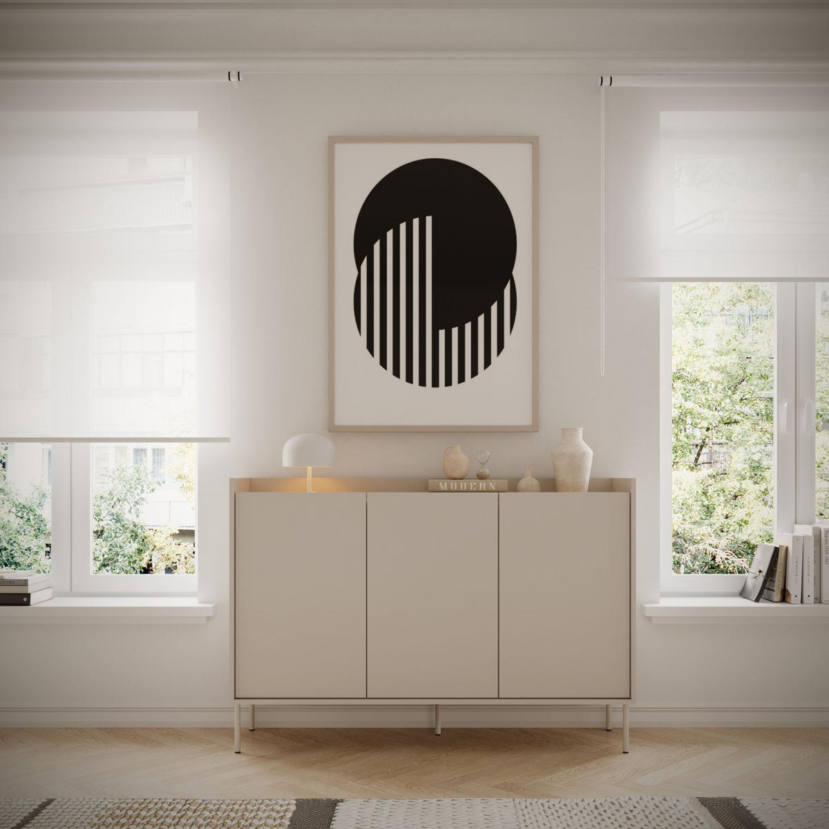 SIDEBOARD Tovi Kaschmirgrau / Holzoptik Eiche 140 cm - Kaschmir, Holzwerkstoff/Metall (139.8/95.5/36.4cm) - Selsey