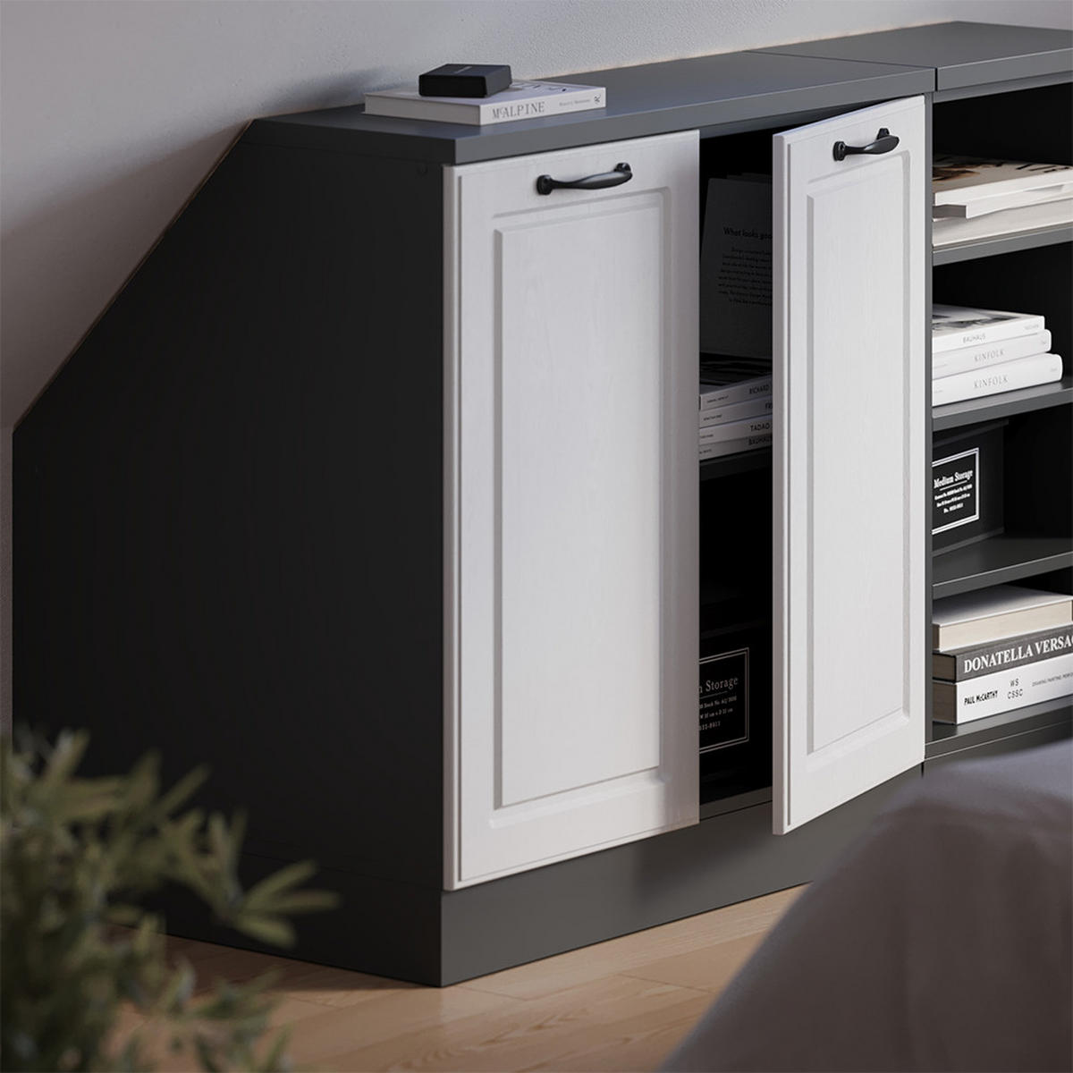 KÜCHENSCHRANK FÜR DACHSCHRÄGEN R-Line Weiß Landhaus 80 cm mit 2 Türen, Schrankkorpus 60 cm Tiefe - Anthrazit/Weiß, Holzwerkstoff (80/83.8/60cm) - Vicco