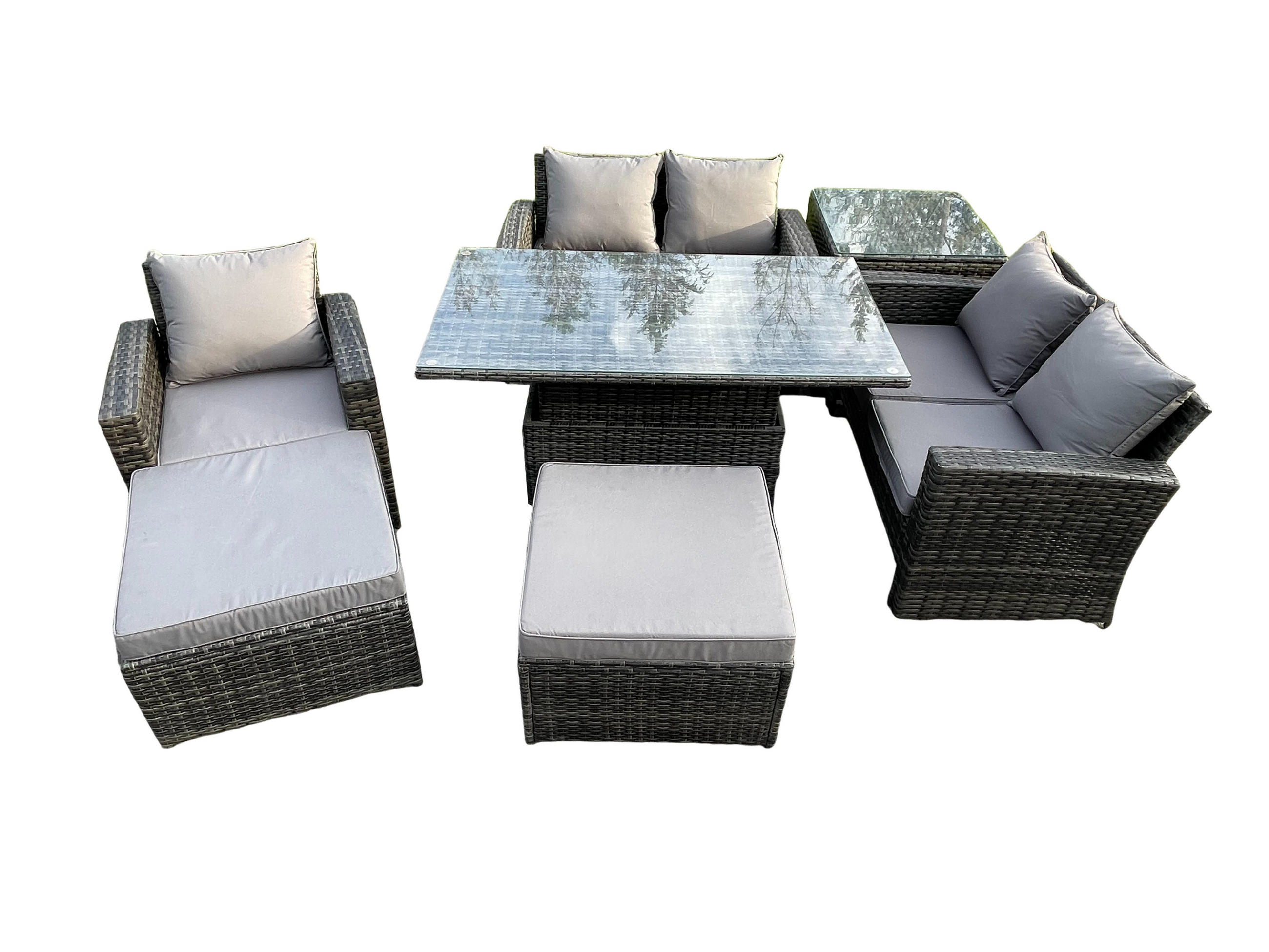 GARTENSOFA Hohe Rückenlehne Polyrattan Dunkelgrau 7-Sitzer - Dunkelgrau, Metall - Fimous