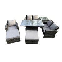 GARTENSOFA Hohe Rückenlehne Polyrattan Dunkelgrau 7-Sitzer - Dunkelgrau, Metall - Fimous