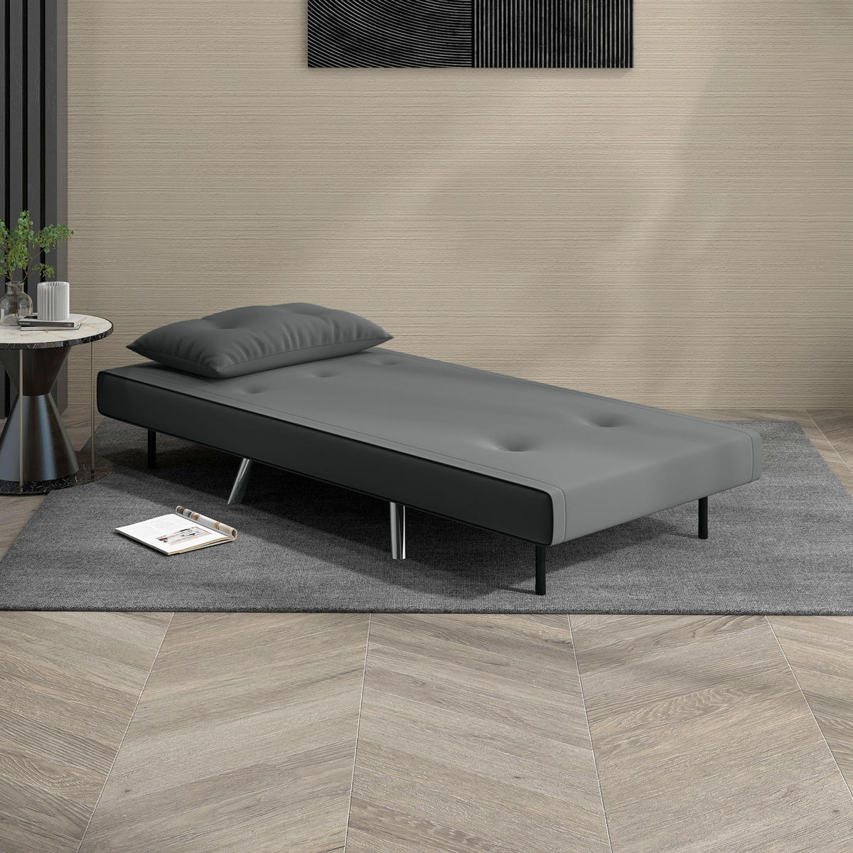 SCHLAFSESSEL Klappsessel mit Bettfunktion, Einzelsofa mit Kissen, Samtoptik - Dunkelgrau/Silberfarben, Textil/Metall (88/83/77cm) - HOMCOM
