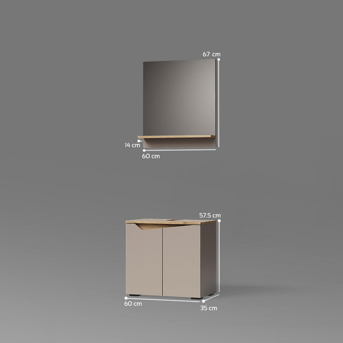 BADMÖBEL-SET Timavo Greige 2 Teile - Greige/Eiche Artisan, Holzwerkstoff (60/57/35cm) - Livinity®