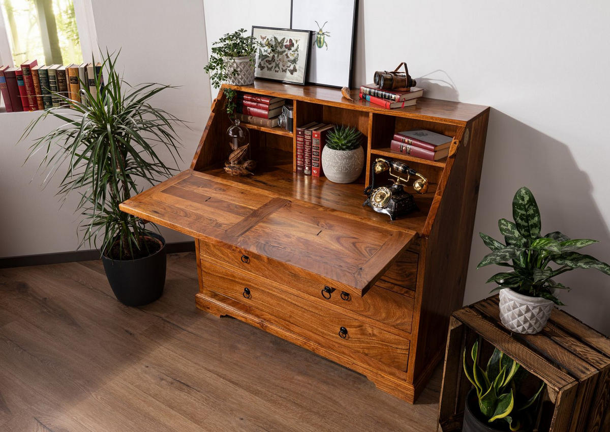 SEKRETÄR Akazie 107x50x100 honig lackiert OXFORD #0515 - Braun, Holz (50/107/100cm) - Massivmoebel24