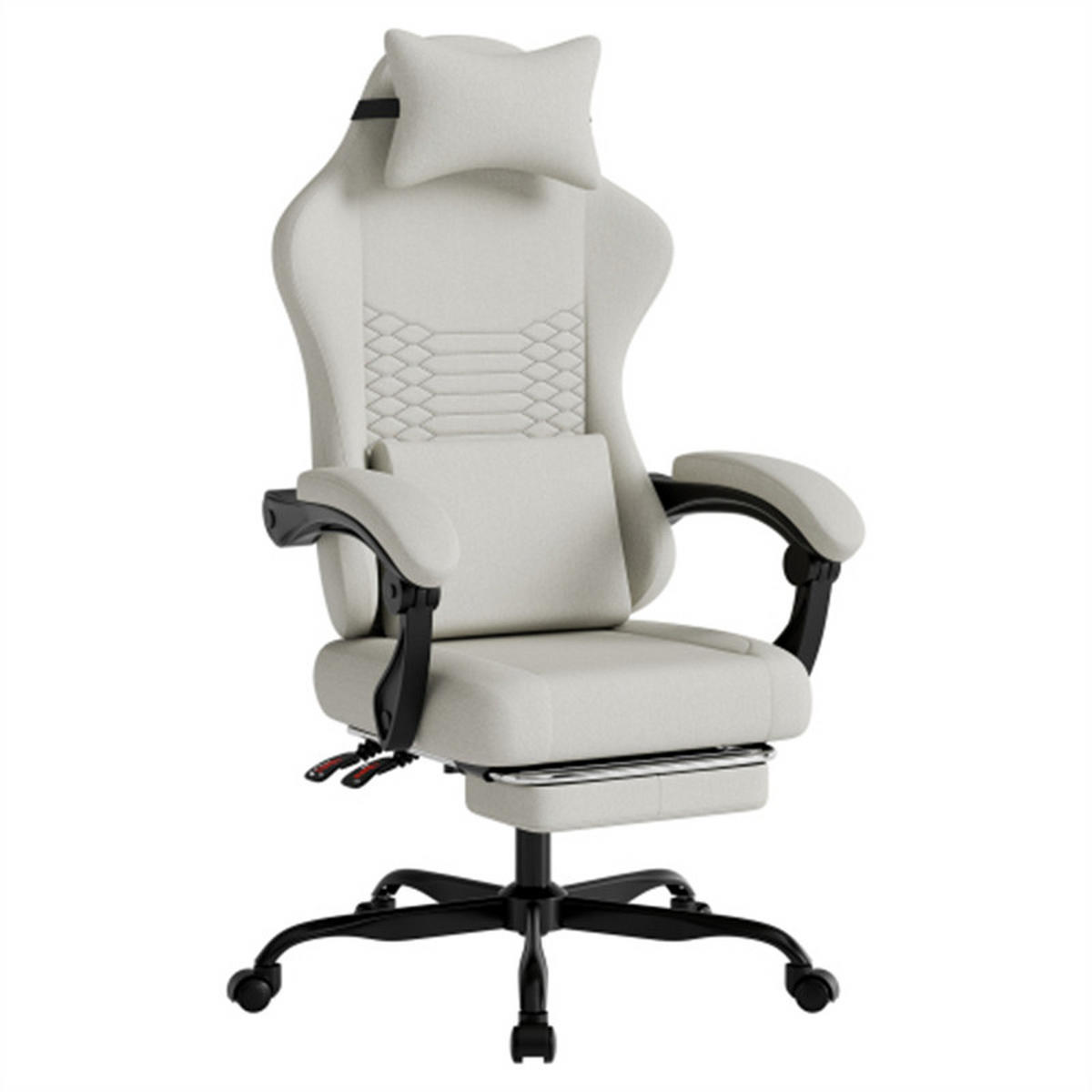 GAMINGSTUHL Ergonomisch Weiß, höhenverstellbar & drehbar, Metall-Stoff-Bezug, 58,5 x 63 x 120,5 cm - Weiß, Metall (63/120.5/58.5cm) - Albatros