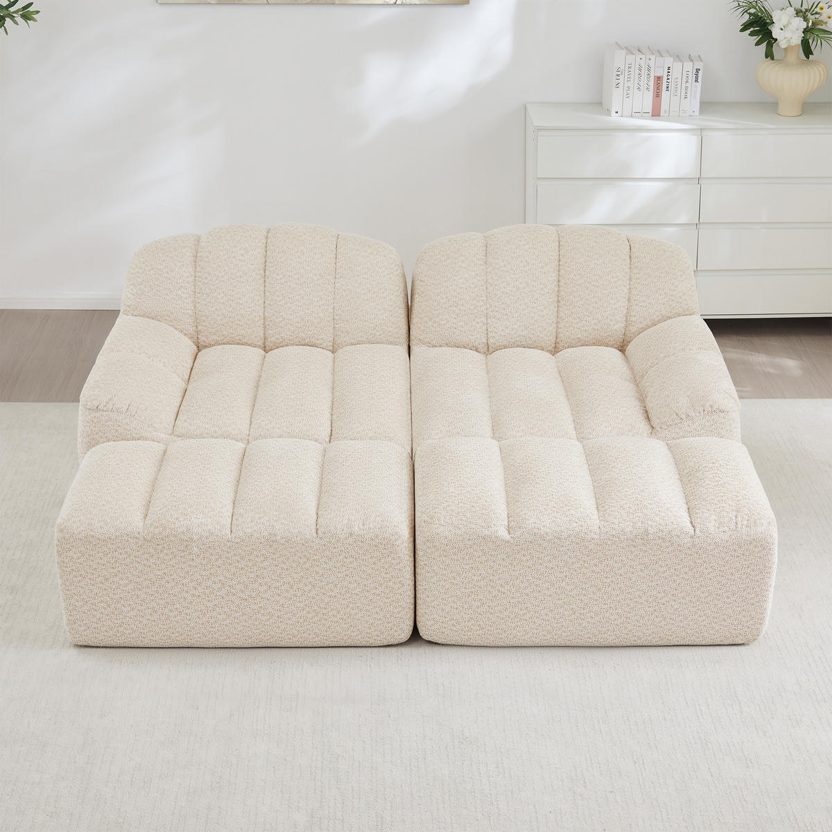 2-SITZER SOFA Granulierter Fleece Beige mit Ottomane - Beige, Textil (210/79/165cm) - WISHDOR