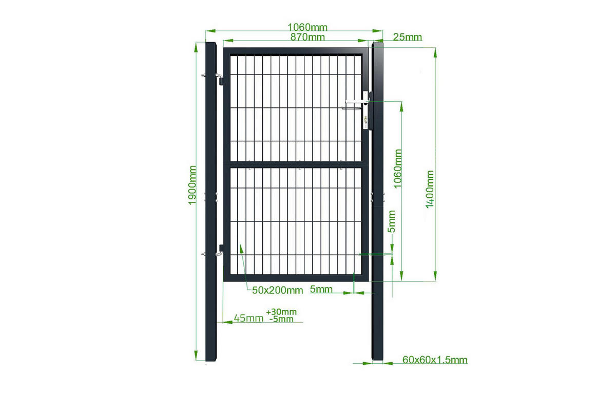 ZAUNTOR Razo grau 1m H.140cm Metall - Grau, Metall (106/146cm) - Casanoov