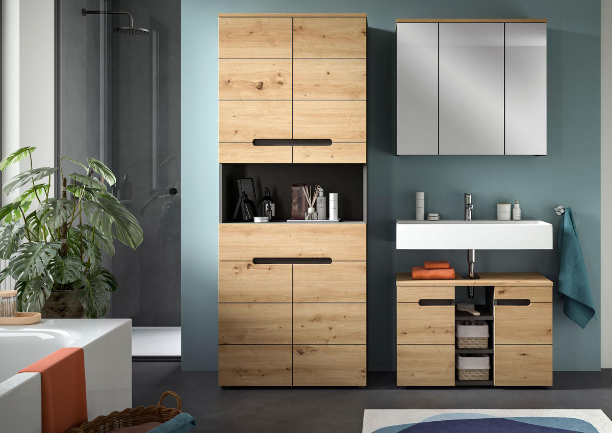 BADKOMBINATION 3tlg. Canu Bad in Basalt grau Nachbildung und Artisan Nachbildung B/H/T: 171x193x34 cm - Eiche Artisan, Holzwerkstoff (171/193/34cm)