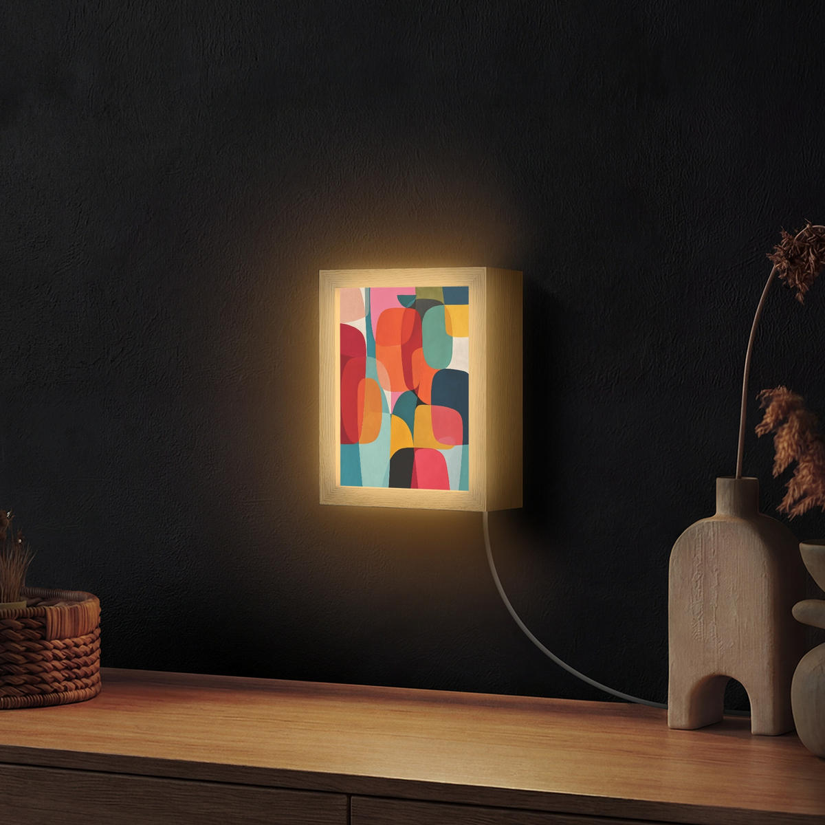 NÁSTĚNNÁ LAMPA Tvary - barevné - abstraktní - letadla 15x20 cm - různobarevná, kompozitní dřevo (15/20/8cm) - OnlyWow