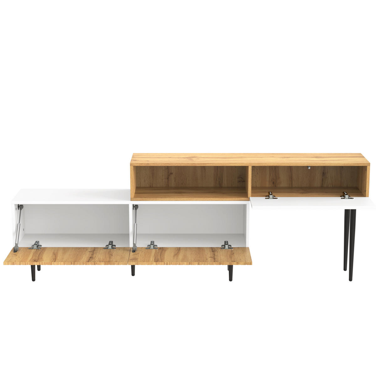 TV ormarić 120+120/30/63,5 cm bijeli i u boji drva od MDF-a i iverice s podesivom duljinom - prirodne boje, drvni materijal (220/63.5/30cm) - OKWISH