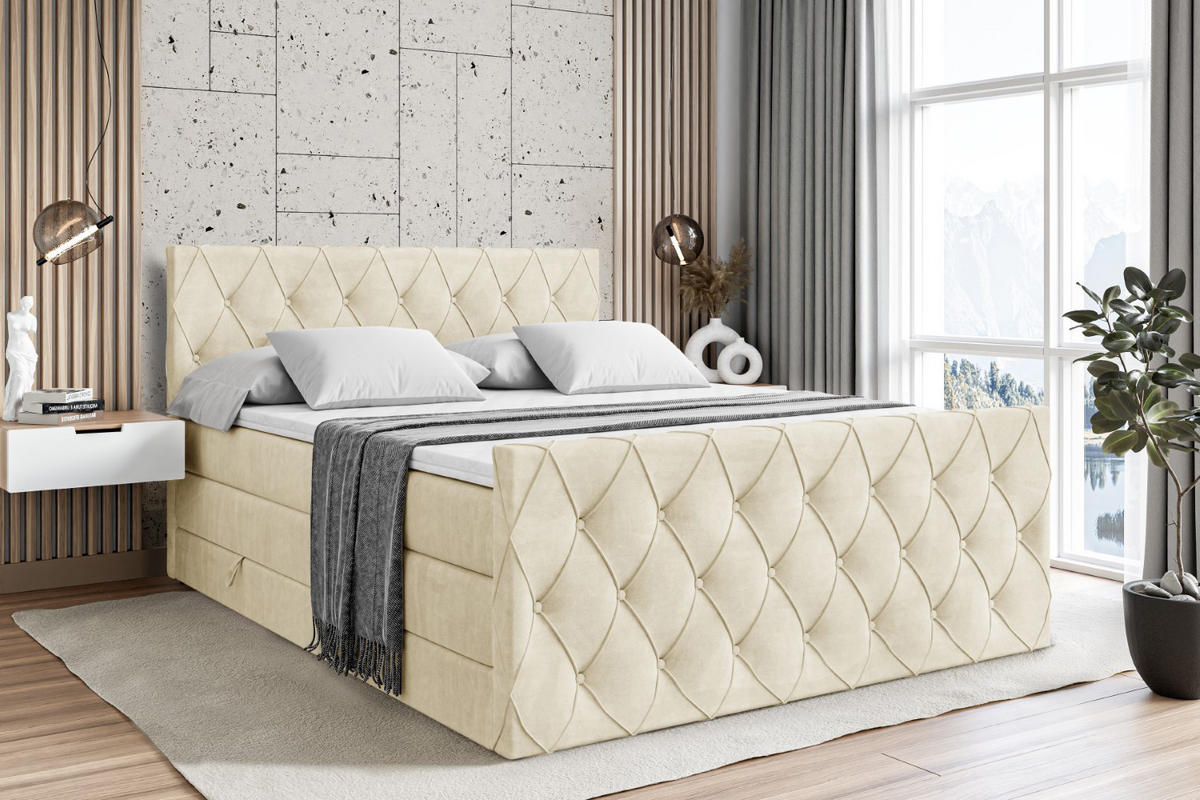 BOXSPRINGBETT AMAY-Z KING - 200x200 - H3/H4 - Beige - Beige, Holzwerkstoff (200/200cm) - ALTDECOR