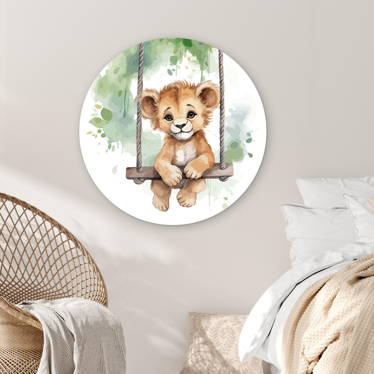 WANDBILD Löwe - Tier - Kinder - Dschungel 90x90 cm - Hellbraun, Kunststoff (90/90cm) - MuchoWow