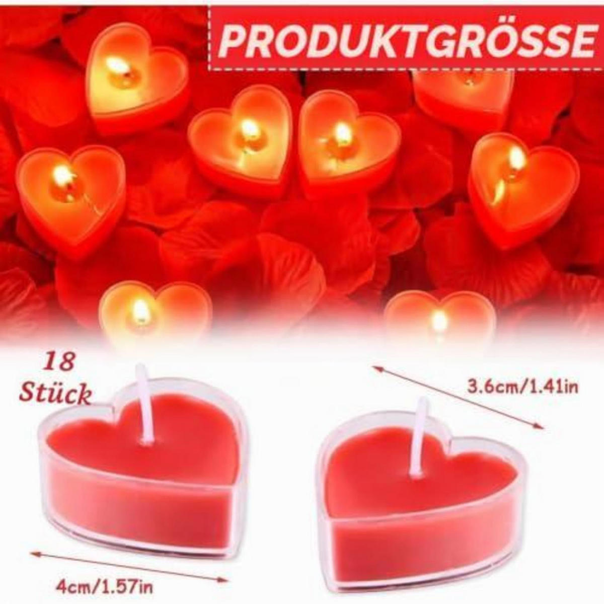 TEELICHTER Herz 18-teiliges Set Rot 4 cm - Rot, Paraffin (2cm)