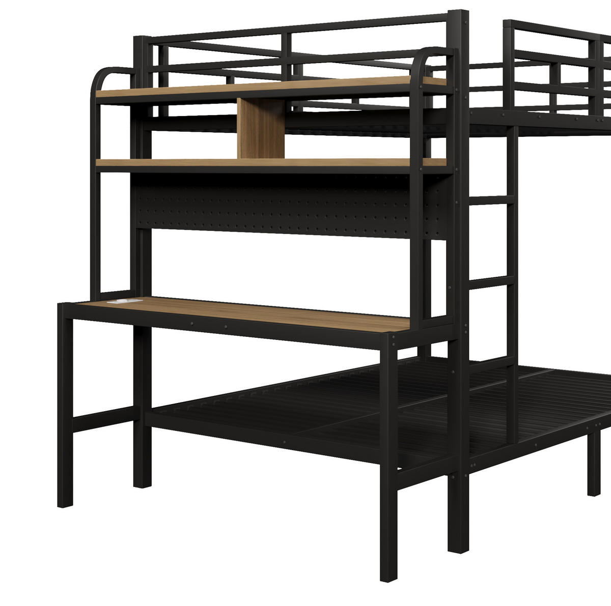 ETAGENBETT 140/200 cm Schwarz mit LED, USB-Anschluss und Schreibtisch - Schwarz, Metall (140/200cm) - MIVRAY