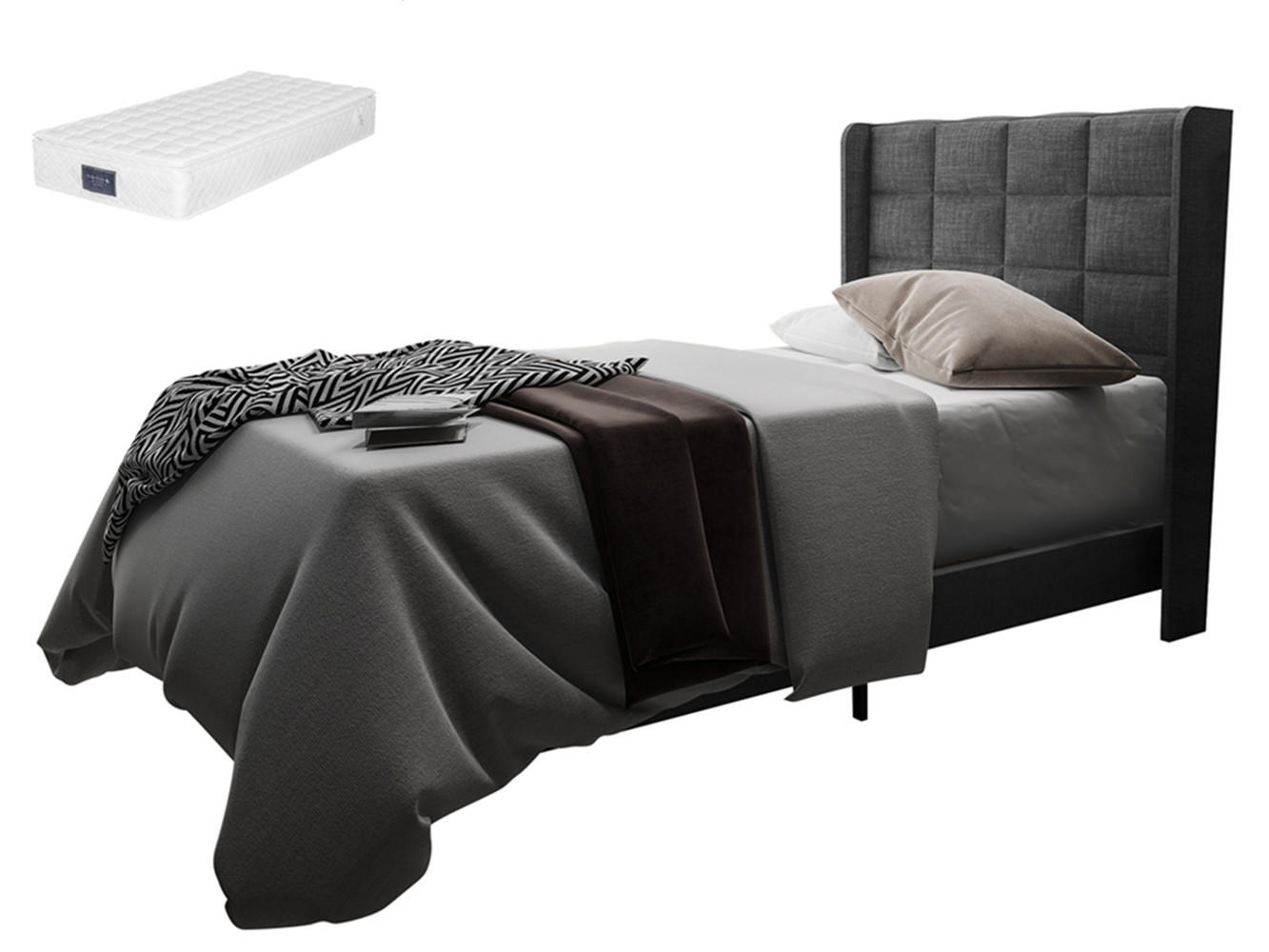 POLSTERBETT 90/200 cm in Grau mit Matratze - Grau, Holz/Textil (90/200cm) - KOMHTOM