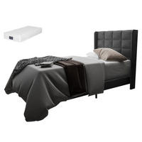 POLSTERBETT 90/200 cm in Grau mit Matratze - Grau, Holz/Textil (90/200cm) - KOMHTOM