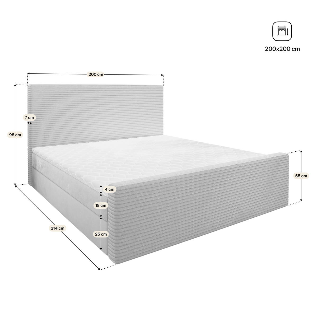 AMERICKÁ POSTEL ALORIA, 200x200 cm s matrací a úložným prostorem, H2+H3, modrá - modrá, dřevo (200/200cm) - MASSENO