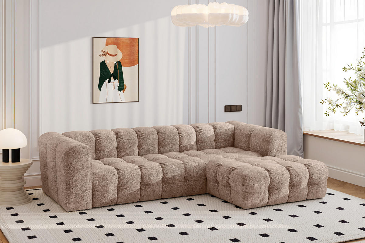 ECKSOFA L-form BALOO L, Chenille-Stoff Arena, Dunkelbeige, Rechts - Beige, Holz (280/193cm) - Kaiser Möbel