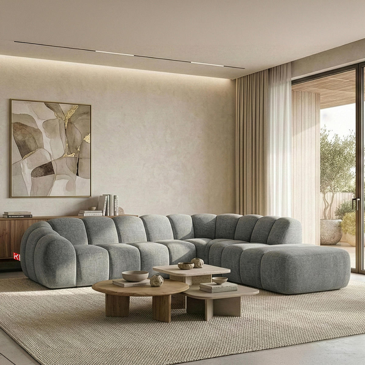 ECKSOFA RECHTS FLAVA, hell Aschgrau - Hellgrau, Holz/Holzwerkstoff (310/274cm) - KONSIMO®