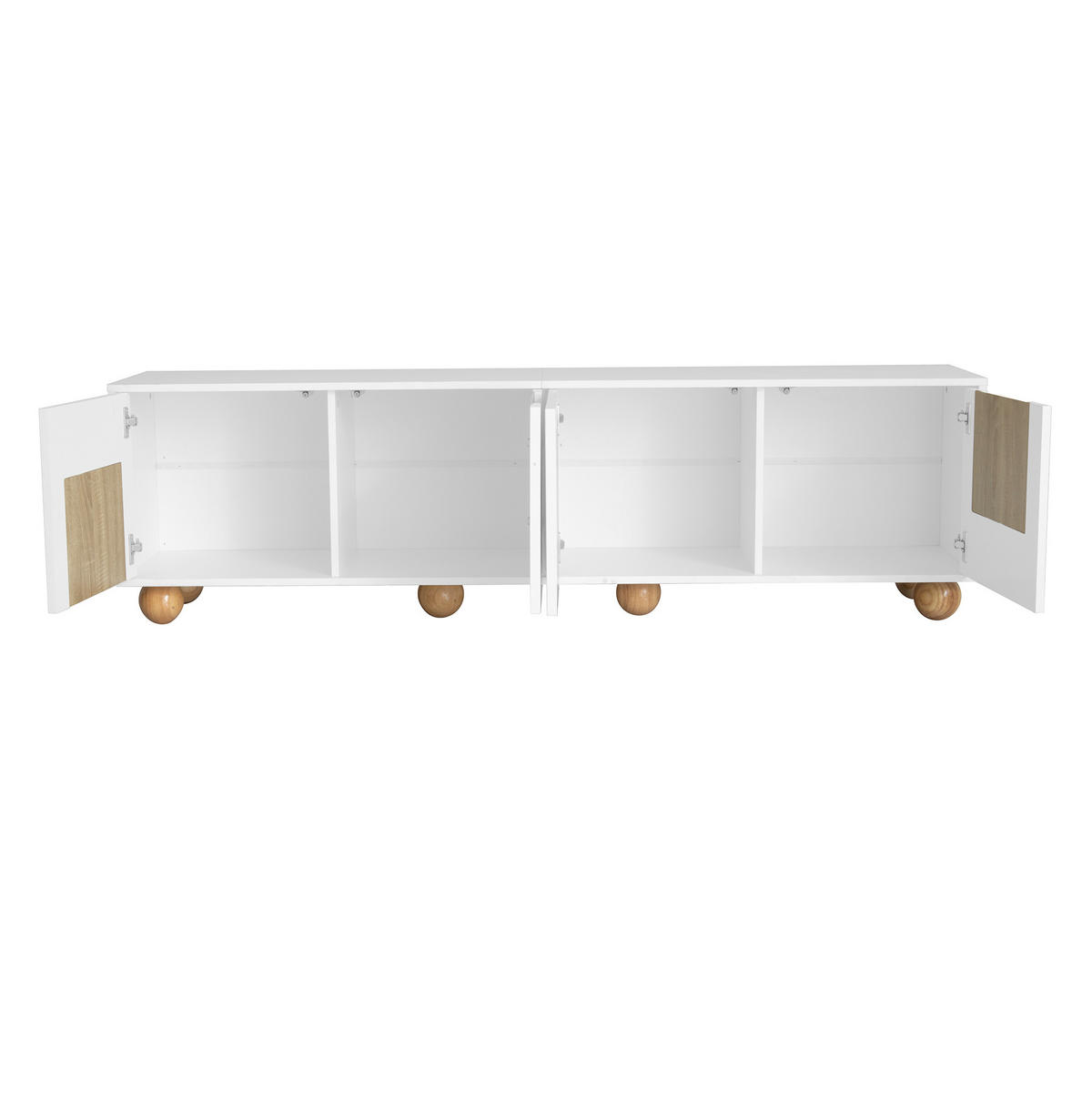 LOWBOARD 175/38/50 cm aus MDF mit 4 Türen und rundem Holzfuß Natur/Weiß - Hellbraun, Holzwerkstoff (175/50/38cm) - Modenvie