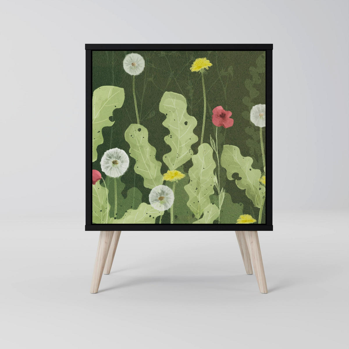 SIDEBOARD DANDELION AMUSE, Schwarz, 57,5x42x75,5 cm, Goldfarbene Metallfüße - Goldfarben/Multicolor, Holzwerkstoff/Metall (57.5/75.5/42cm) - SpaceRebels