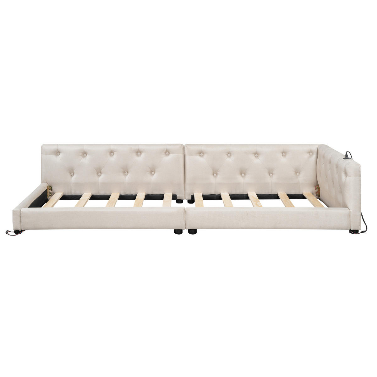 POLSTERBETT 90/200 cm Beige mit LED-Beleuchtung und USB- und Type-C-Anschlüssen - Beige, Textil (90/200cm) - Flora Grace