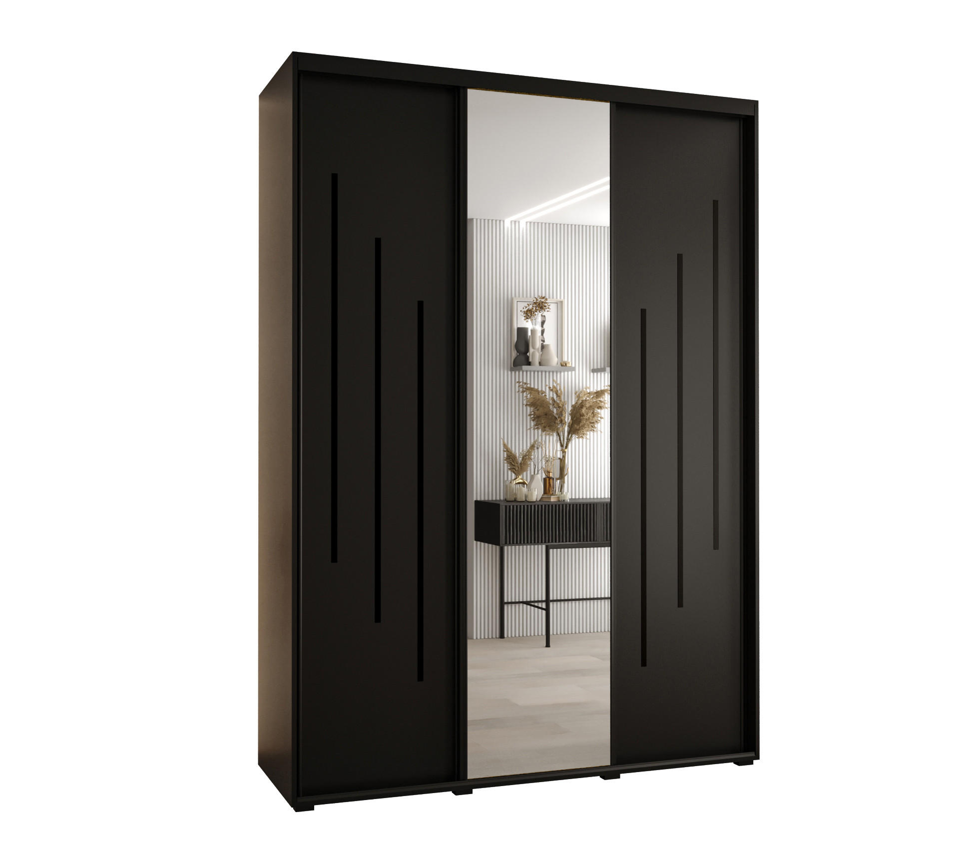 Abiks Möbel SCHWEBETÜRENSCHRANK Schwarz, Schwarz, Schwarz 180cm × 45cm × 235cm