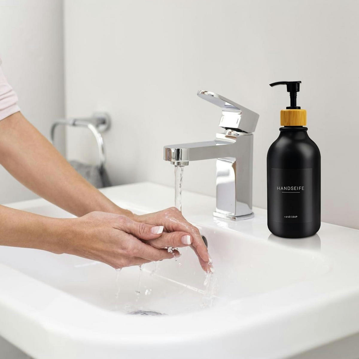 SEIFENSPENDER 3-teiliges Set 500ml PET Schwarz mit Etiketten - Schwarz, Kunststoff (7.4/19/7.4cm)