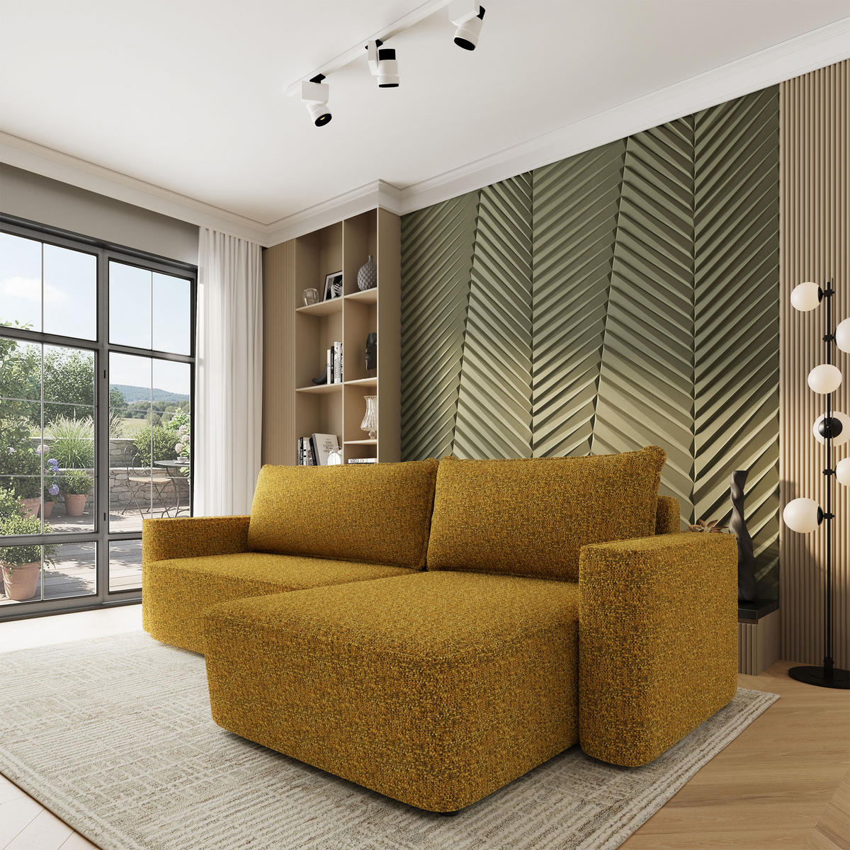 ECKSOFA BELARO BL Currygelb Chenille mit Schlaffunktion - Currygelb, Holz/Textil (280/162cm) - MASSENO