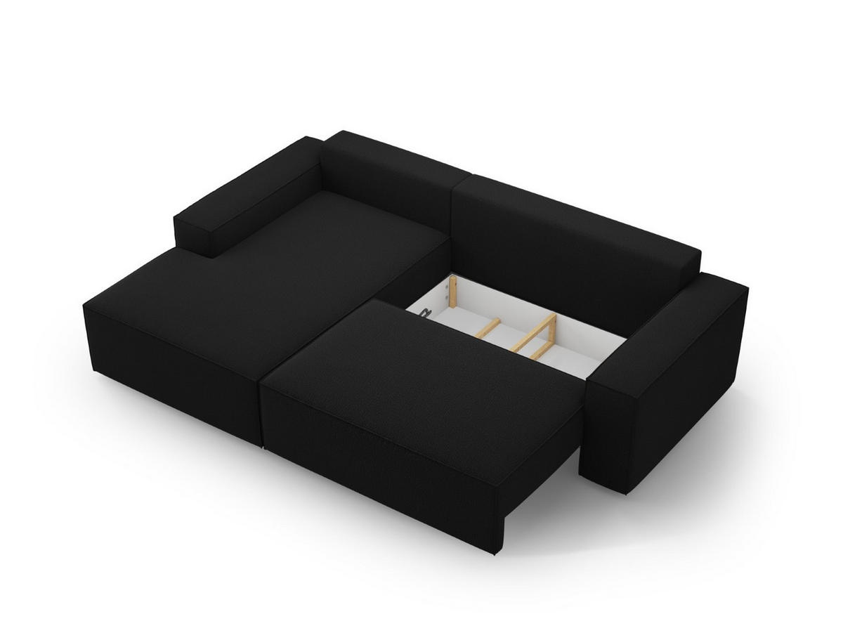 AUSKLAPPBARES-ECKSOFA links mit Container Jodie aus strukturiertem Stoff schwarz 3 Sitzplätze - Schwarz, Textil (246/151cm) - Micadoni