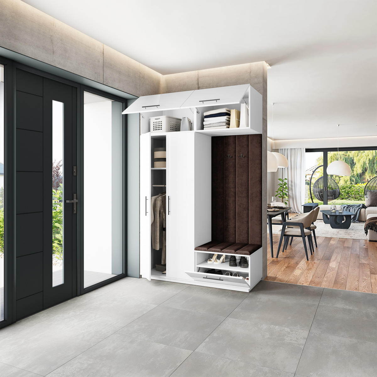 GARDEROBENSCHRANK REMA 150/240/60 cm Modern Garderobe-Set Weiß - Weiß/Braun, Holzwerkstoff (150/240/60cm) - MASSENO