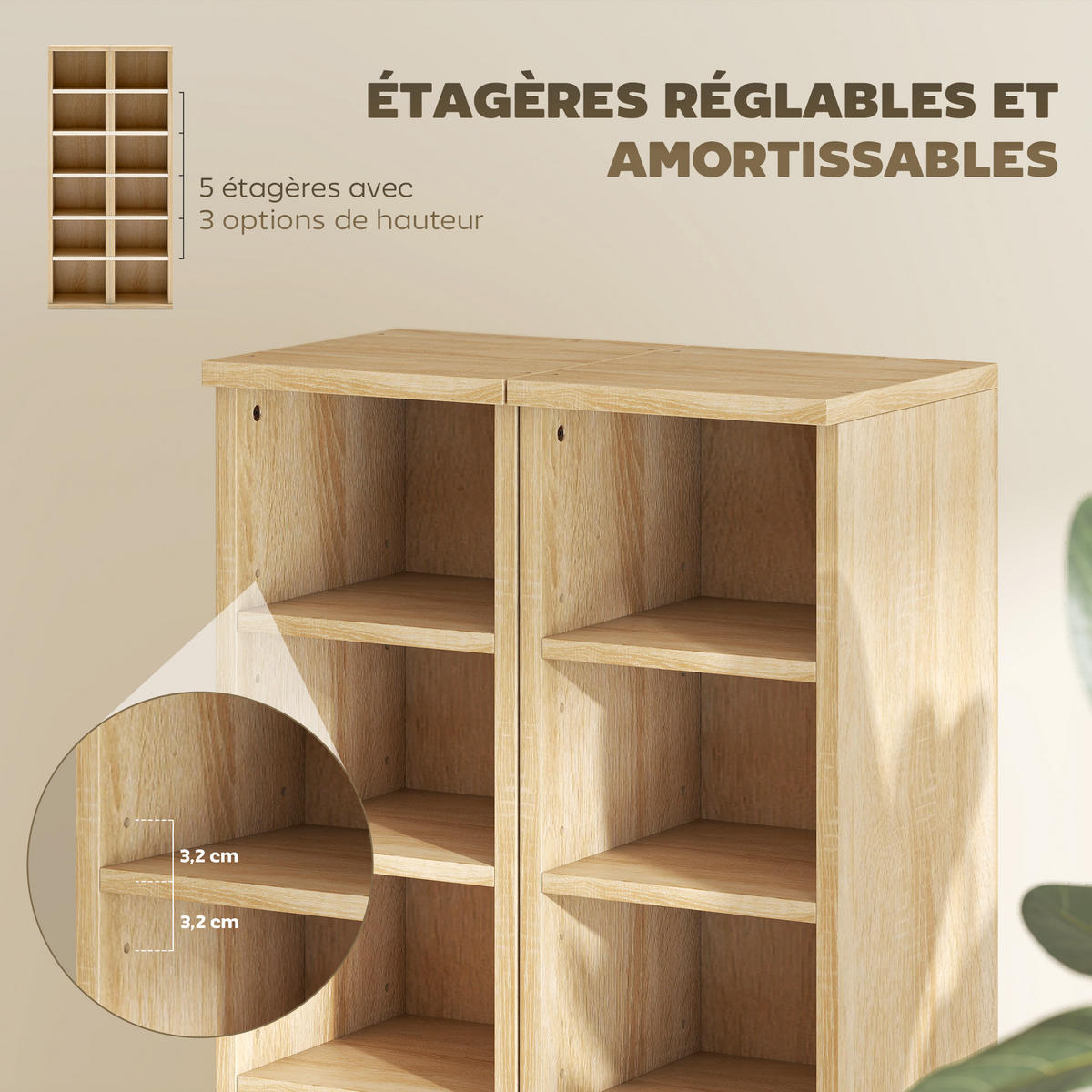 CD-REGAL 2er-Set DE-14526 12 Fächer für 204 CDs Eiche - Eichefarben, Holzwerkstoff (22.5/88.5/21cm) - ComfortXL