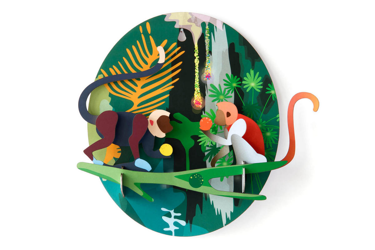 WANDDEKO Verspielter Affe 24/5 cm - Grün, Wellpappe (24/5/23cm) - KUNSTLOFT