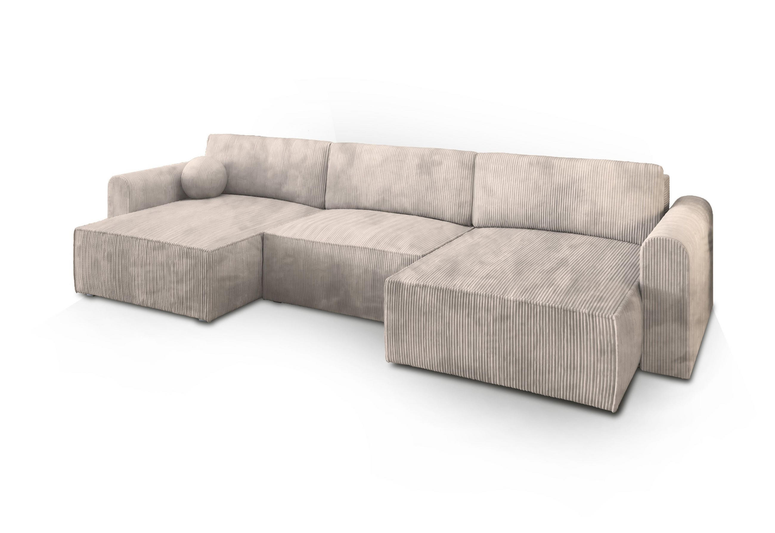 WOHNLANDSCHAFT FENTO P Creme Kordstoff mit Schlaffunktion - Creme, Holz (347/90/148cm) - MASSENO