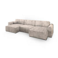 WOHNLANDSCHAFT FENTO P Creme Kordstoff mit Schlaffunktion - Creme, Holz (347/90/148cm) - MASSENO