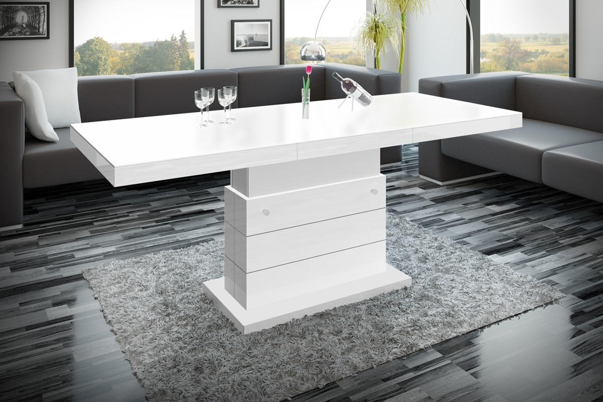 COUCHTISCH rechteckig Weiß matt Weiß Hochglanz auziehbar höhenverstellbar 120/70/50 cm - Weiß, Holzwerkstoff (70/120/50cm)