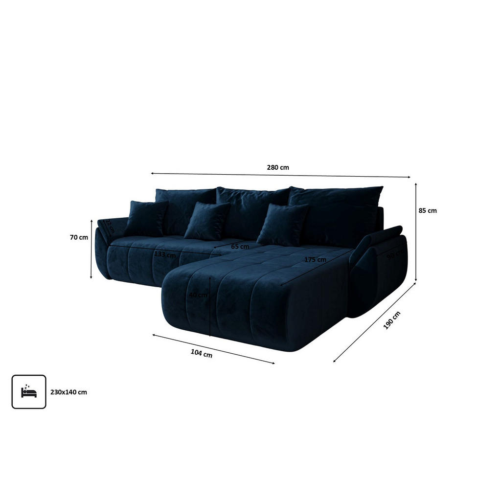 Thumbnail - Kaiser Möbel Ecksofa, Dunkelblau, Holz, L-Form, 280x190 cm, Wohnzimmer, Sofas & Couches, Wohnlandschaften, Ecksofas