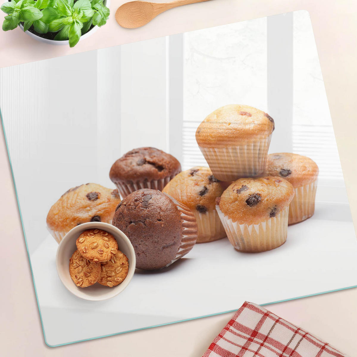 GLASPLATTE 60x52 cm Muffins - Braun, Glas (60/0.4/52cm) - TULUP
