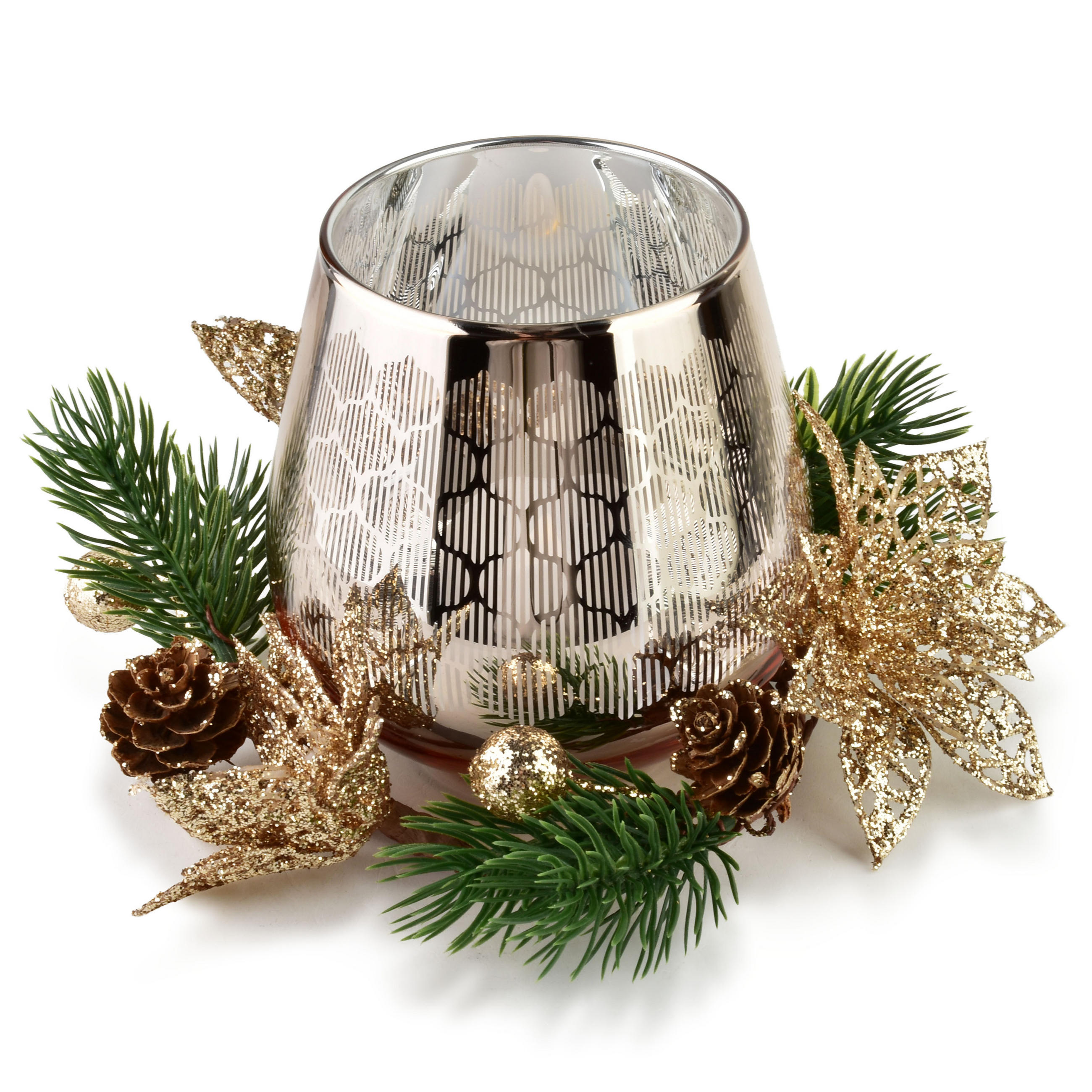 KERZENHALTER Santa Lila Gold 9x9x9,5 cm Glas - Goldfarben, Glas (9/9.5/9cm) - Mondex