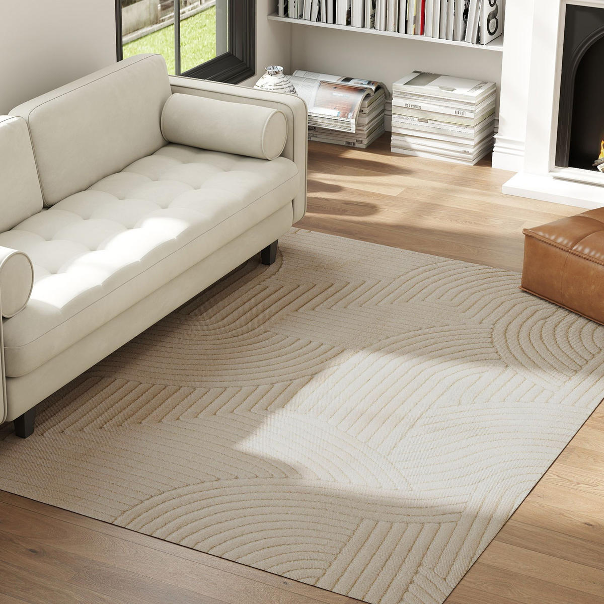 TEPPICH DE-14314 geometrisches Hoch-Tief-Muster Creme - Weiß, Textil (160/230cm) - ComfortXL
