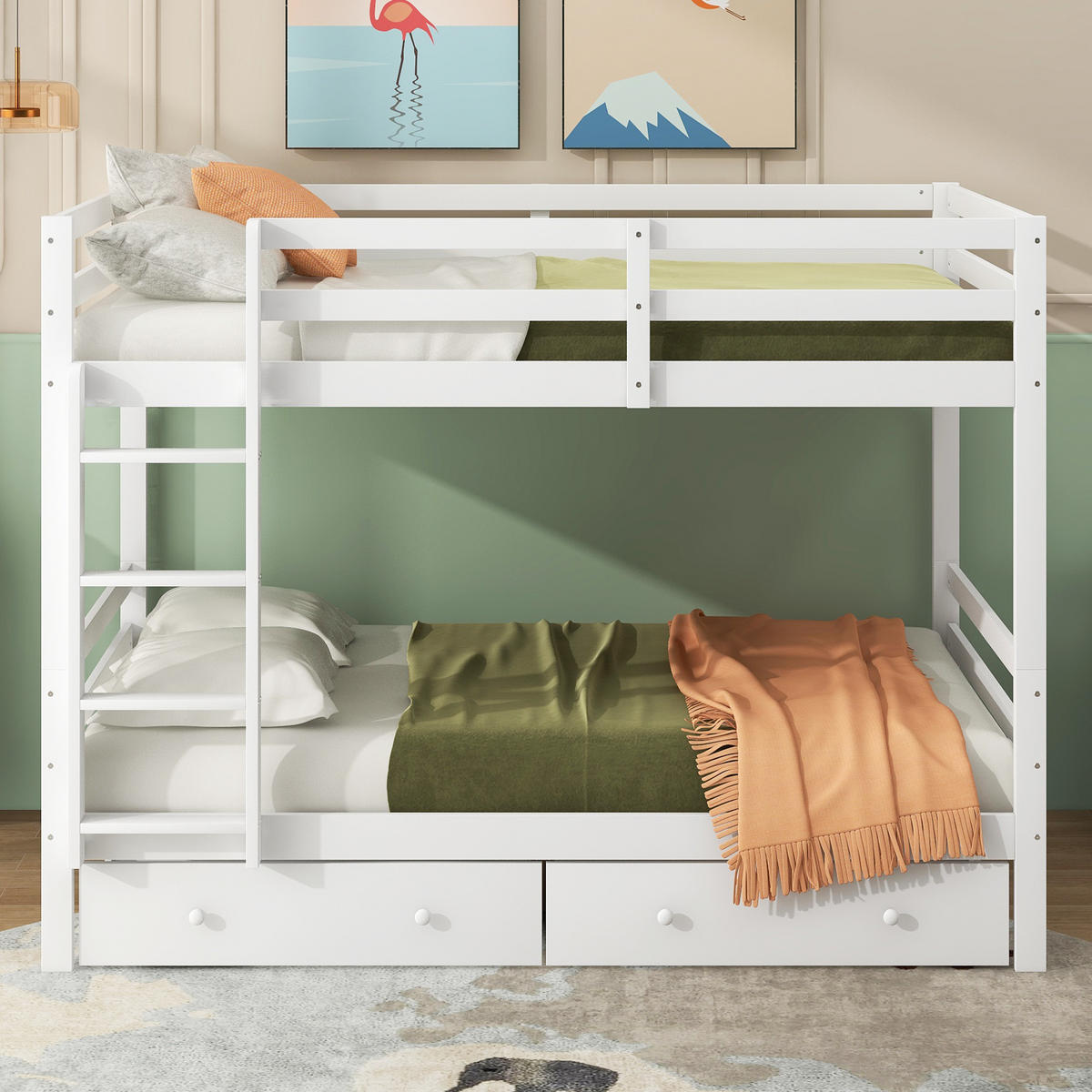 ETAGENBETT 140x200cm Weiß mit Schubladen Stauraum hohe Geländer - Weiß, Holz (140/200cm) - FLIEKS