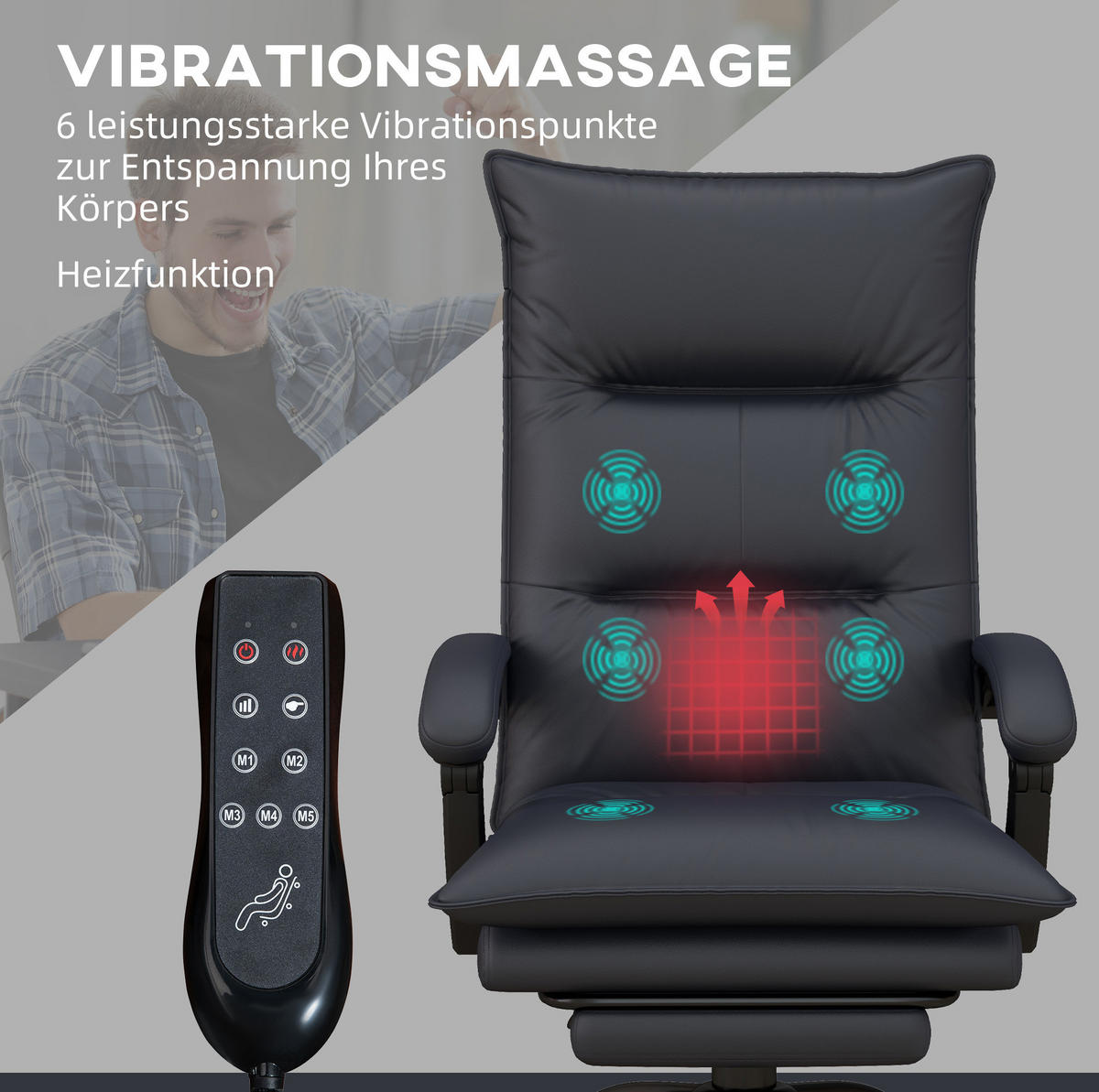 DREHSTUHL 66/114-121,5/74 cm Dunkelgrau aus Polyester mit Massagefunktion - Dunkelgrau, Kunststoff (74/121.5/66cm) - OKMYHOME