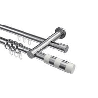 RUNDROHR-INNENLAUF-GARDINENSTANGEN-SET Platon Mavell 200 cm, 2-läufig, 20 mm Ø Chrom - Chromfarben/Weiß, Metall (200cm) - INTERDECO