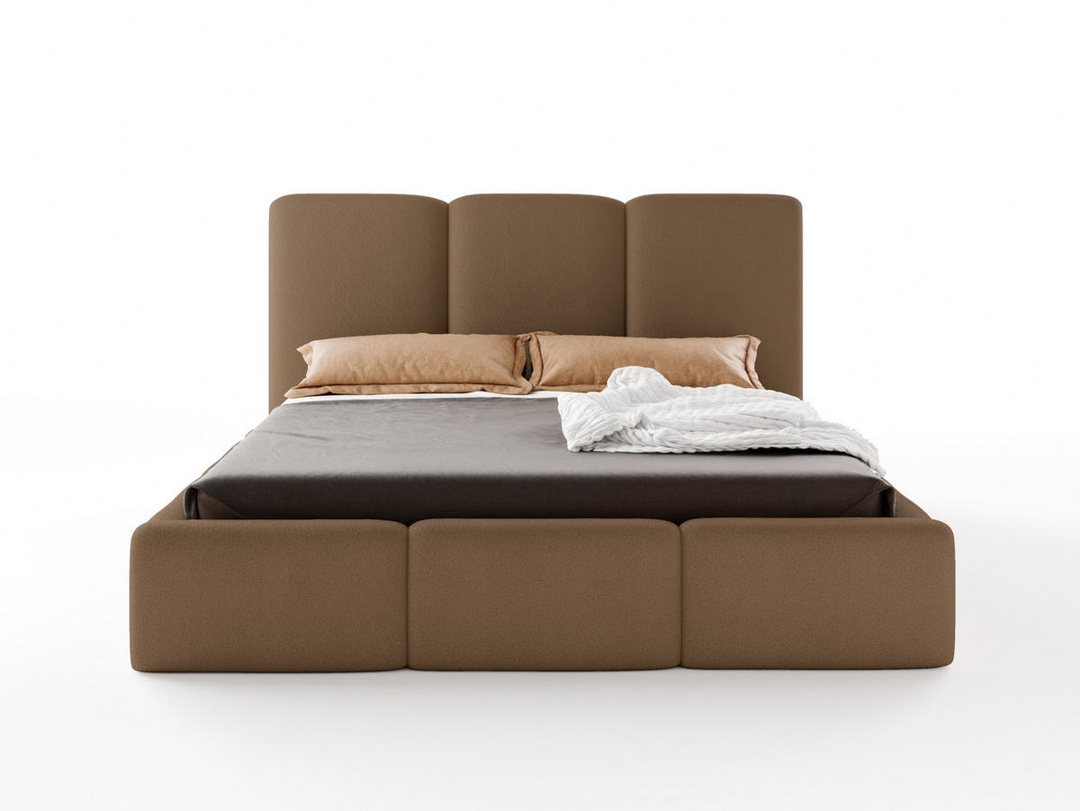 POLSTERBETT VARDO 180x200 cm mit Bettkasten, Stauraum und Metall-Lattenrost – Bouclé Stoff Braun - Schwarz/Braun, Textil/Metall (180/200cm) - Luxkor24