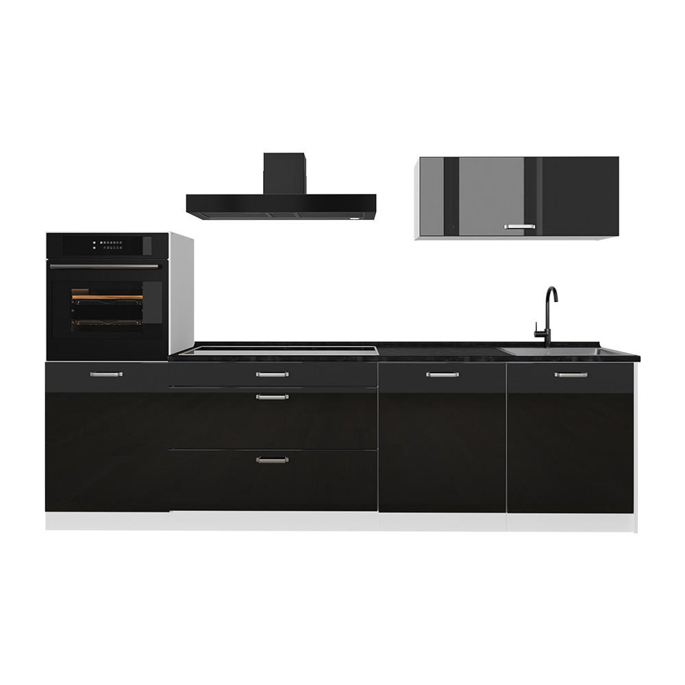 Vicco Küchenzeile Schwarz Hochglanz, Weiß 280x143x60 cm