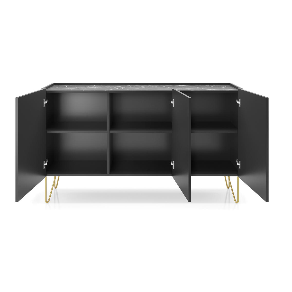 SIDEBOARD ARMONIA 144/83/37 cm mit 3 Türen Schwarz - Schwarz, Holzwerkstoff (144/83/37cm) - MASSENO