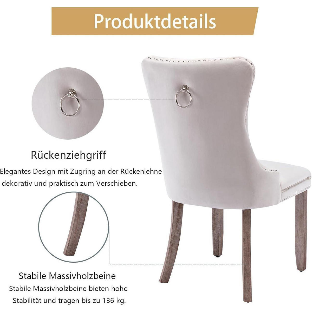 ESSZIMMERSTÜHLE 6er-Set Samt Beige mit Massivholzbeinen - Beige, Textil (50/95.2/62cm)